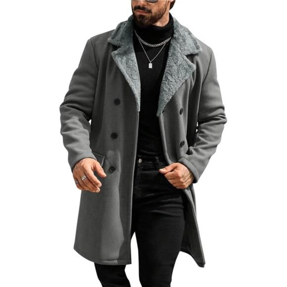 Mens Trench Coat Double Breasted Grey